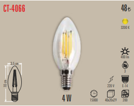 Cata 4w Buji Rustik Led Ampul E-14 Duy 3200k Ct-4066g