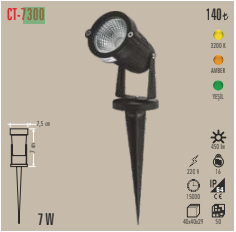 Cata 7W Kazıklı Bahçe Led Armatür (Amber) CT-7300A