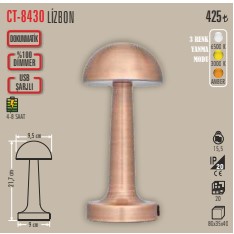 Cata Lizbon Şajlı Masa Lambası 3 Renkli CT-8430