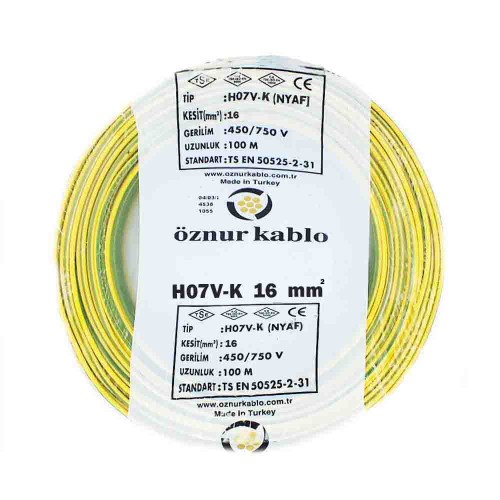 Öznur 1X16 mm NYAF Kablo-100m (Sarı/Yeşil)
