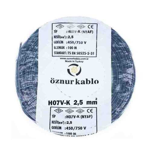 Öznur 1X2,5 mm NYAF Kablo-100m (Siyah)