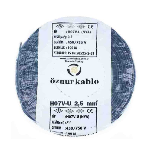 Öznur 2,5 mm NYA Kablo-100m (Siyah)